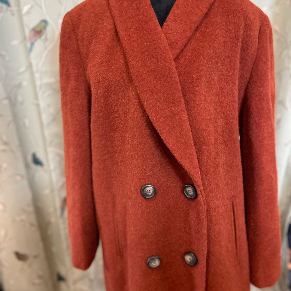 Harve Benard Women's coat 12 burnt orange alpaca wool blend long trench natural